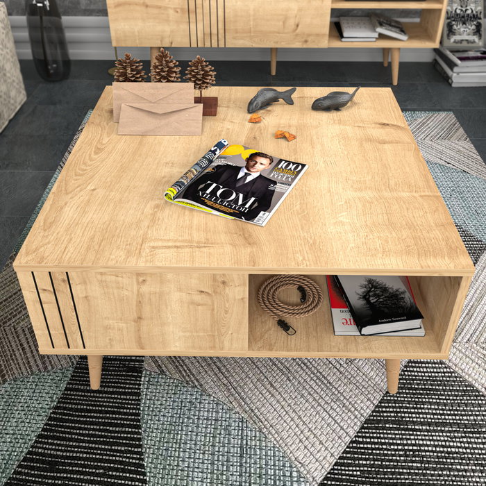 Hanah Home Mesa de Centro Roble 89.6 x 89.6 x 46.5 cm